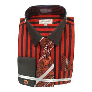 MEN'S FRATELLO BOLD BLACK/RED STRIPE FRENCH CUFF DRESS SHIRT. FRV4159P2